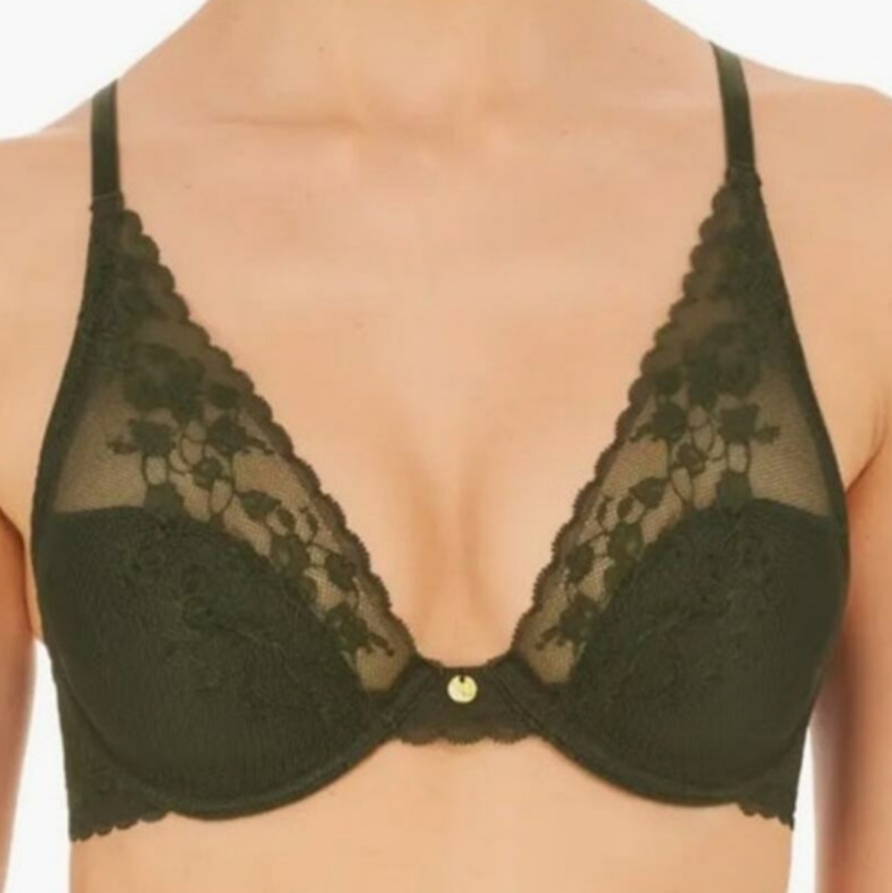 Natori Olive Green Lace Plunge Underwire Bra - Picture 1 of 5